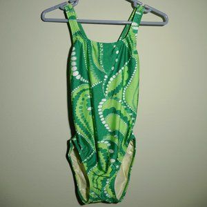 Speedo Green Patterned Racer-Back Swimsuit Size 12 Size 38